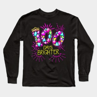 100 Days Brighter Teacher Girls 100 Days Of School Diamond Long Sleeve T-Shirt